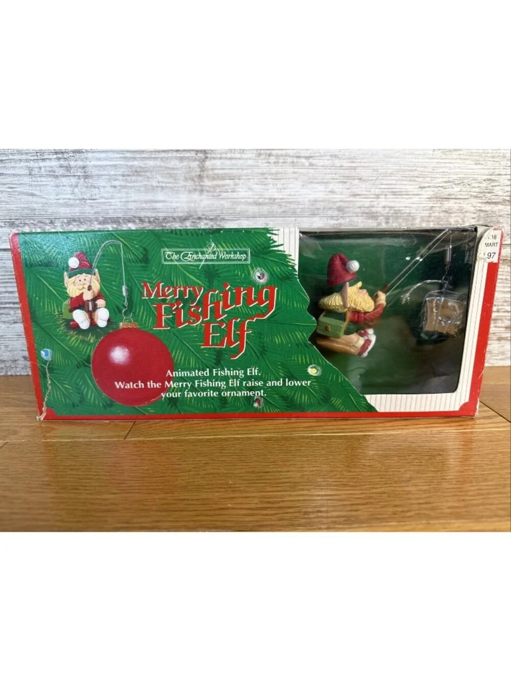 1992 Enchanted Workshop Merry Fishing Elf Animated Christmas Ornament